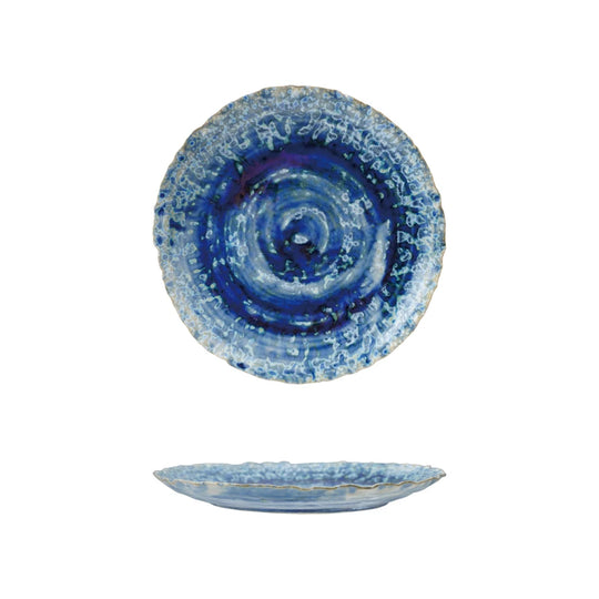 Organic Shaped Plate, Reactive Crackle Glaze, Blue Image 1