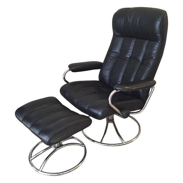 Vintage Ekornes Stressless Black Leather Recliner Stylish Home