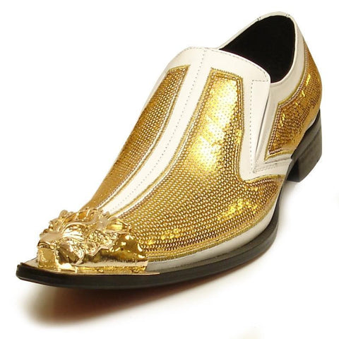 gold and white dress shoes