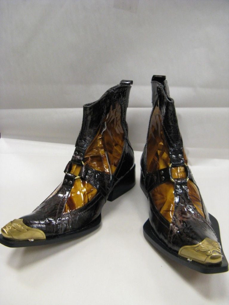 Fiesso Brown Gold Metal Tip Boots 