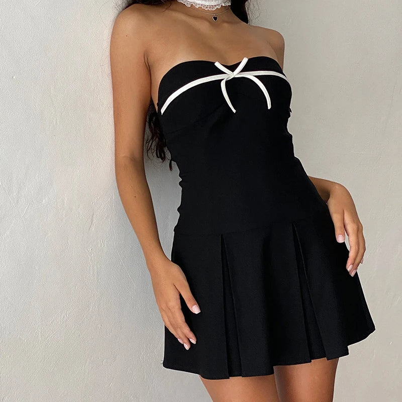 Vintage Strapless Bow Tube Dress Women's Mini Streetwear - Image 4