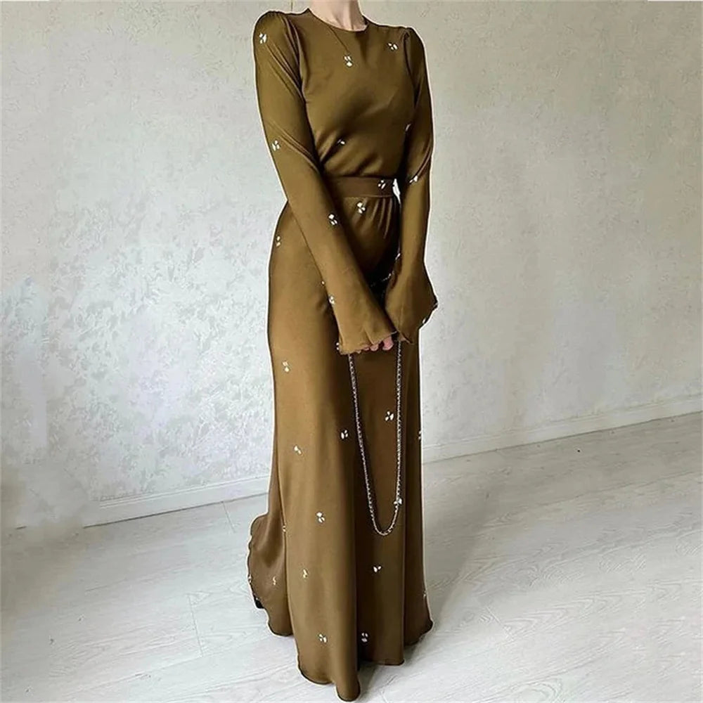 Floral Print Maxi Dress with O-Neck and Waist Belt - Image 4