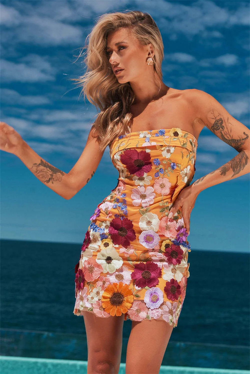 Floral Embroidered Bodycon Mini Dress for Women - Image 14