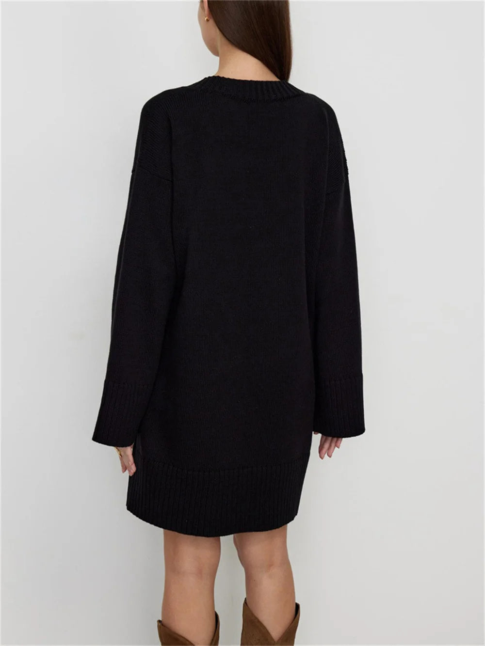 Autumn Solid V-Neck Sweater Dress: Cozy, Casual, & Stylish - Image 5