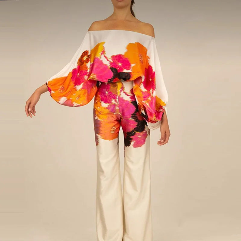 Satin shoulder tops and long pants 2 piece set - Image 5