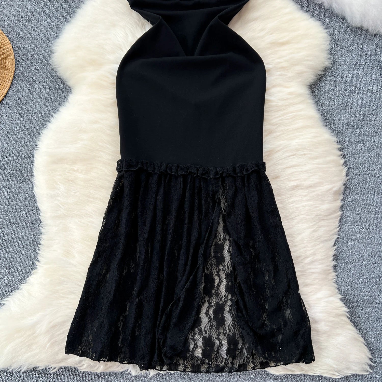 Backless Lace Patchwork Slip Dress – Women’s High Waist Beach Dress