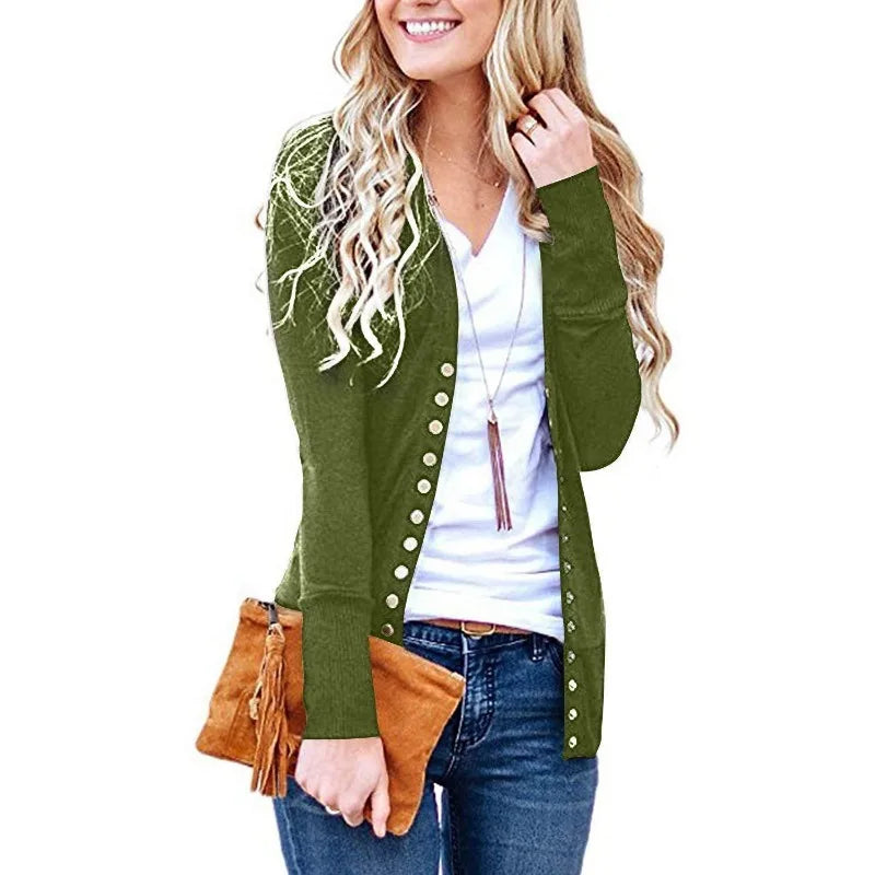 Women's Fall V-Neck Button Down Cardigan Sweater Tops - Image 6