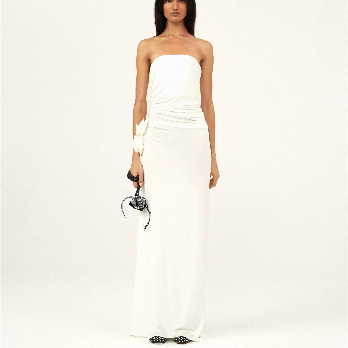 Stylish Sleeveless Shoulder 3D Flower Side Split Club Dress - Image 3