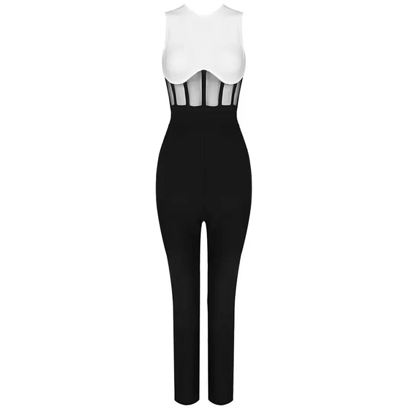 Chic Black and White Bodycon Jumpsuit for Party Wear