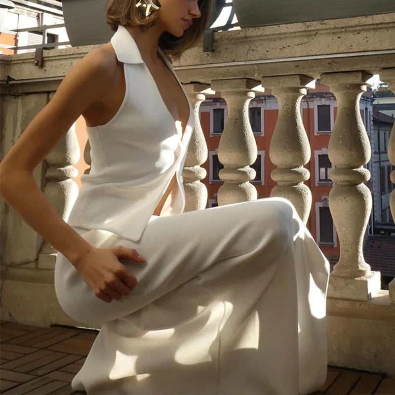 White Summer 2 Piece Skirt Set for Women Vacation