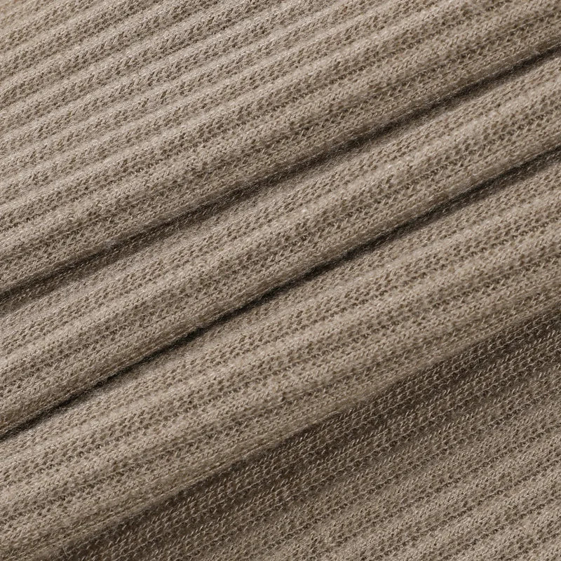 High Waist Beige Rib Knit Leggings for Women - Image 8