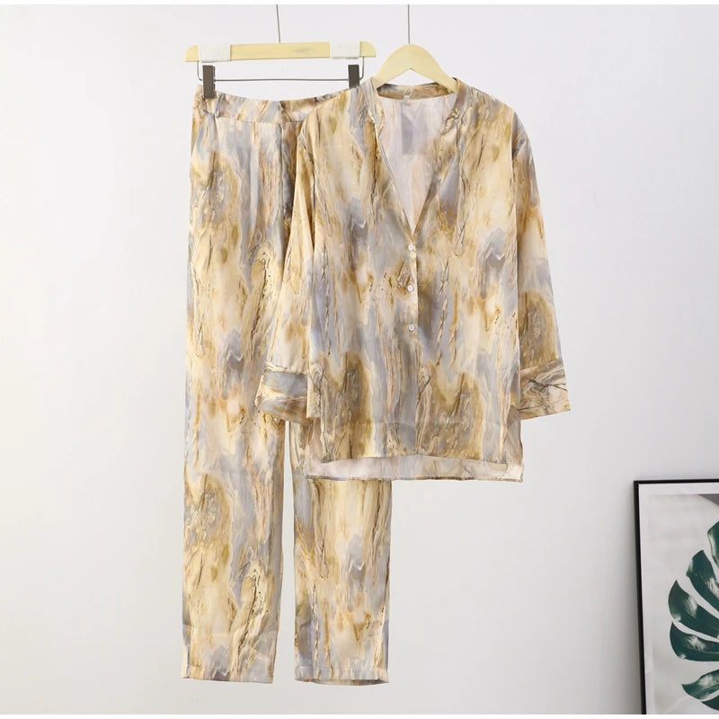 Tie-dyed high waist pants set with printed shirt - Image 10