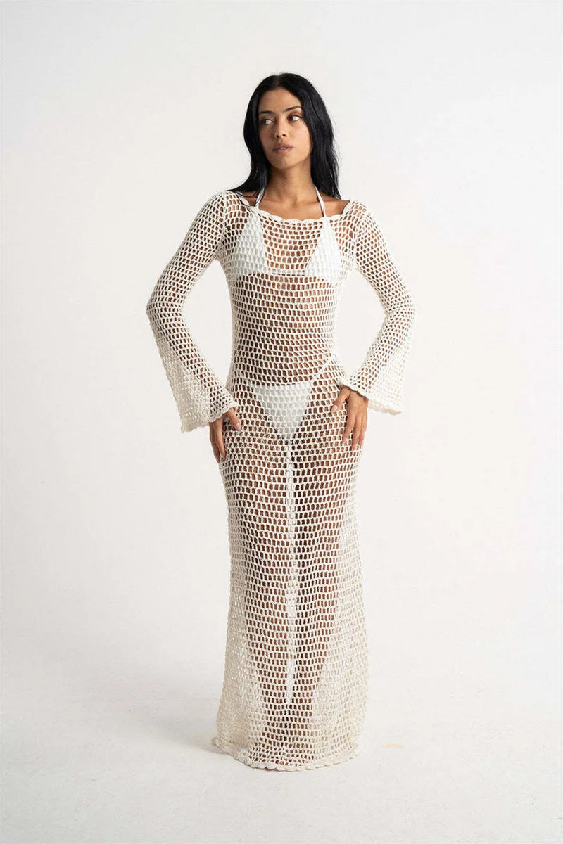Backless Hollow Cover Up Maxi Dress for Summer Beach Wear - Image 4