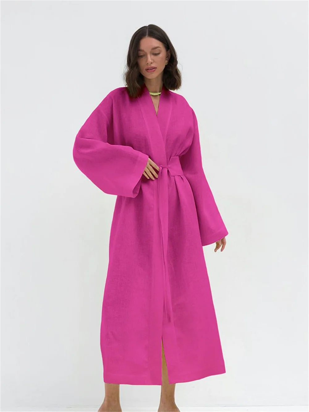 Summer Cotton Linen Long Dress Women High Waist Split Solid - Image 9