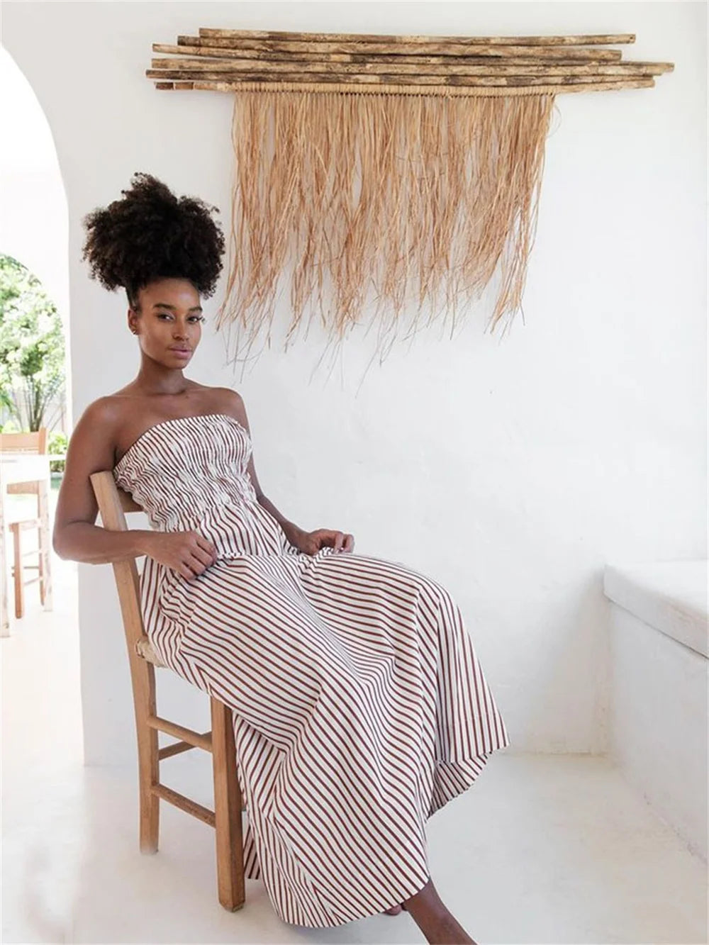 Striped Shoulder-Back Maxi Dress: Summer Long Beach Fashion for Women - Image 4