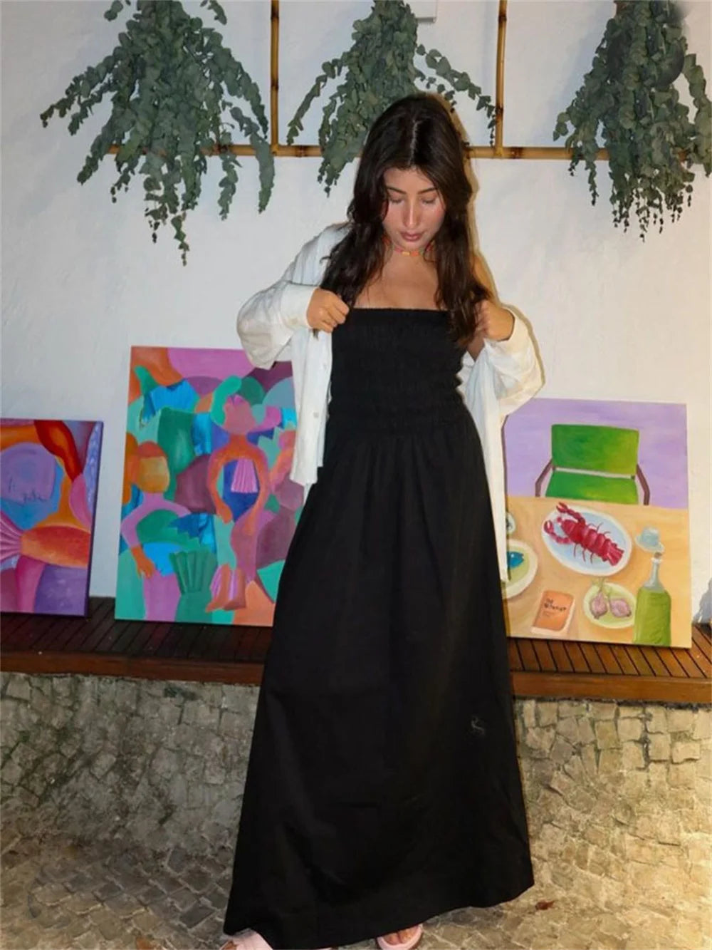 Striped Shoulder-Back Maxi Dress: Summer Long Beach Fashion for Women - Image 3
