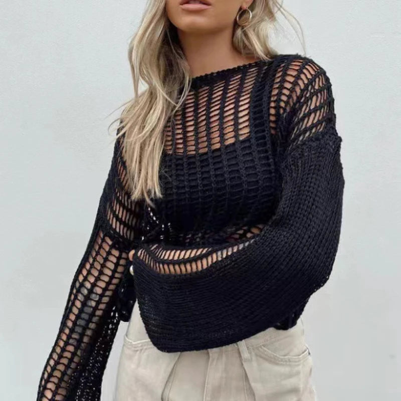 Chic Oversized Hollow Knit Sweater for Women