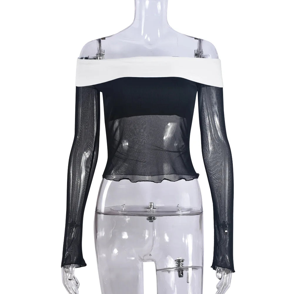 Off-Shoulder See-Through Crop Top for Sexy Clubwear