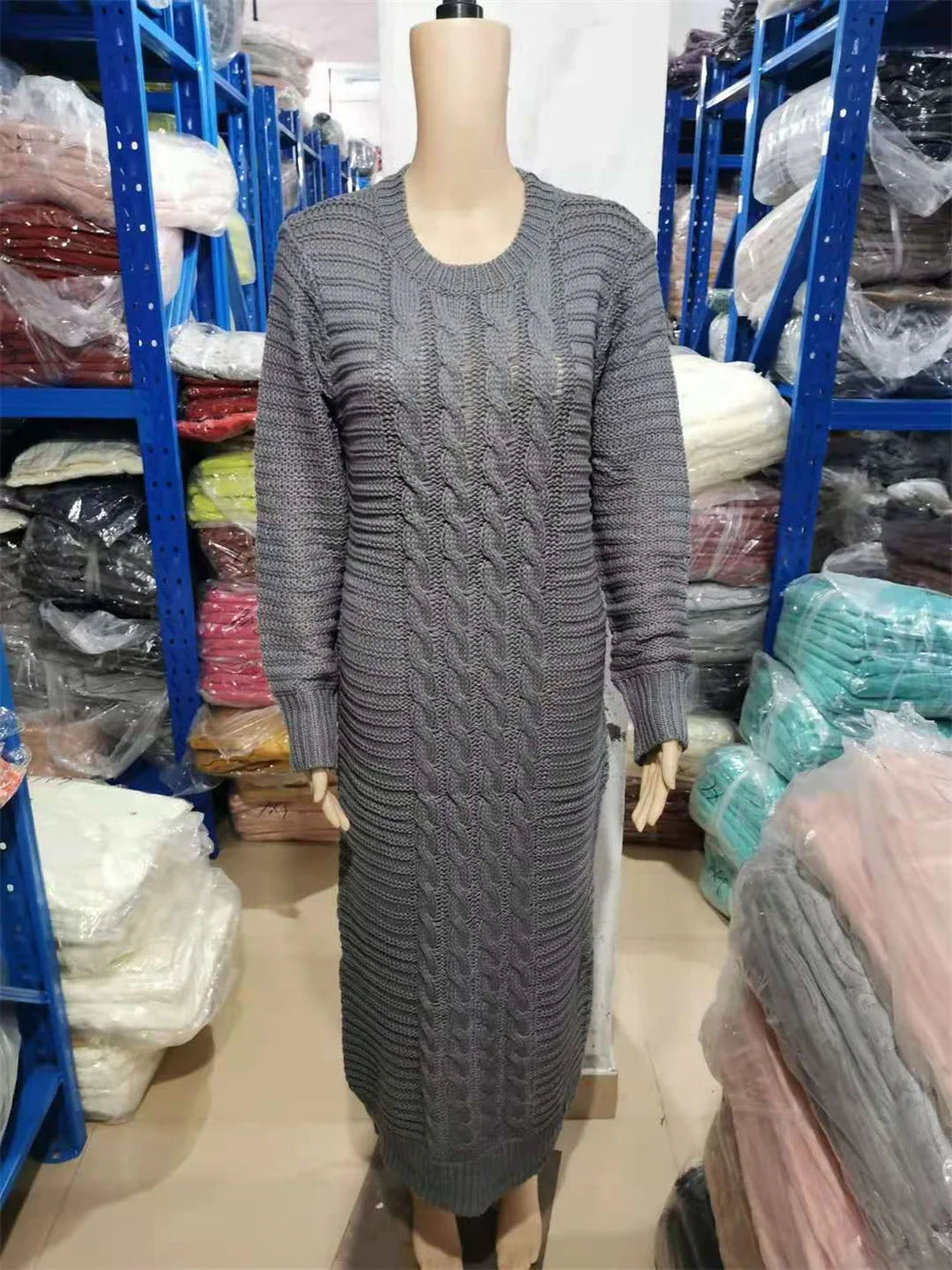 Women's Solid Knitted Long Sleeve Midi Maxi Bodycon Dress - Image 5