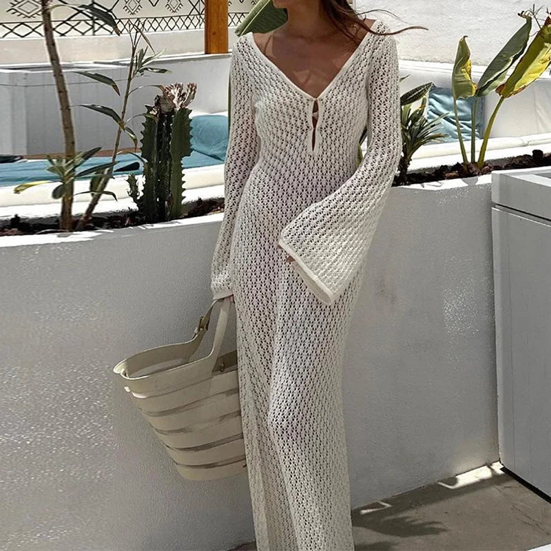 Knitted Hollow Out Long Dress for Women Beach Style - Image 2