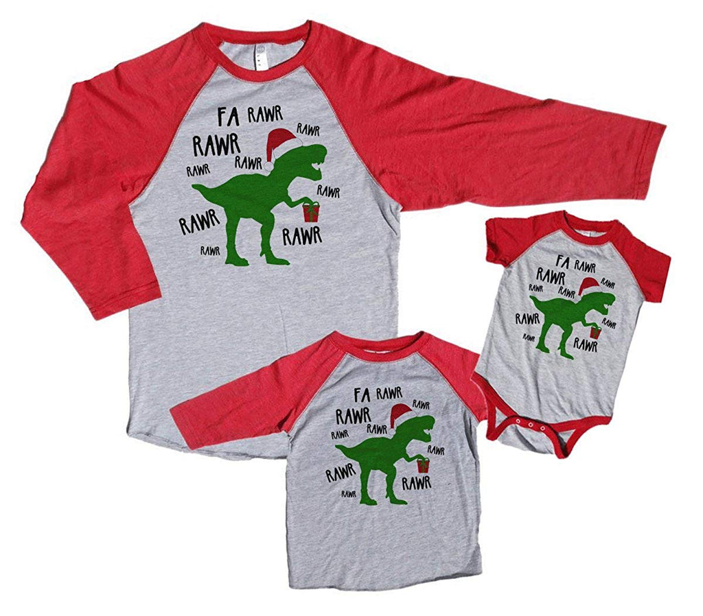 7 ate 9 Apparel Family Matching Christmas Pajama Shirts - Dinosaur Red Baseball Tee Shirt