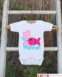 Fish Birthday Outfit - Personalized Bodysuit For Girl's 1st Birthday Party - First Birthday Outfit With Name & Age - Pink Goldfish Onepiece