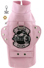 Biker Dawg Motorcycle Harness Jacket with Skull Charm and Button Pin - Color Pink for Dogs