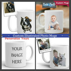 Custom Illustrated Photo Mugs pet and baby themed gifts for pet lovers
