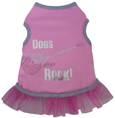 Dogs Rock Themed Metallic Guitar Tank Dress in color Pink/Silver for Dogs