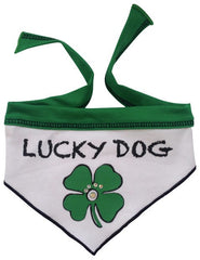 Lucky Dog Studded Clover Bandana Scarf with Charm - color Green/White