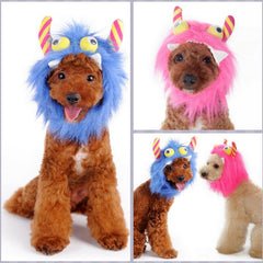 Furry Monster Hat for Dogs in 2 Colors Pink or Blue