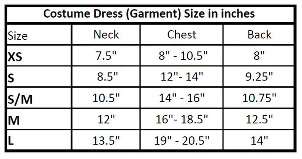 Dorothy costume size chart