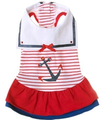Sweet Sailor Ruffle Skirted Tank Dress in Nautical Red for dogs