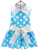 Blue Polka Dots Harness Party Dress with matching Leash set in Blue/White for dogs