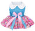 Pink Blue Denim Floral Party Dress with charm and leash for dogs