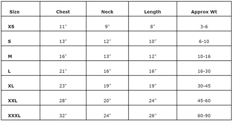 doggie design polo shirt size chart