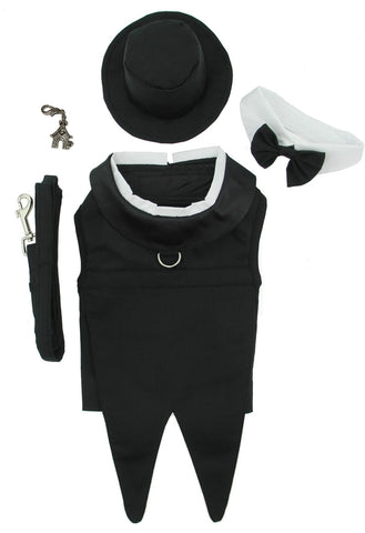 Formal Black Tails Tuxedo and Top Hat Wedding Harness Suit for Dogs ...