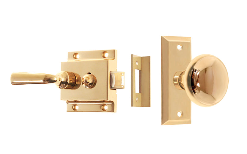 Brass Screen Door Rim Latch with Knob & Lever