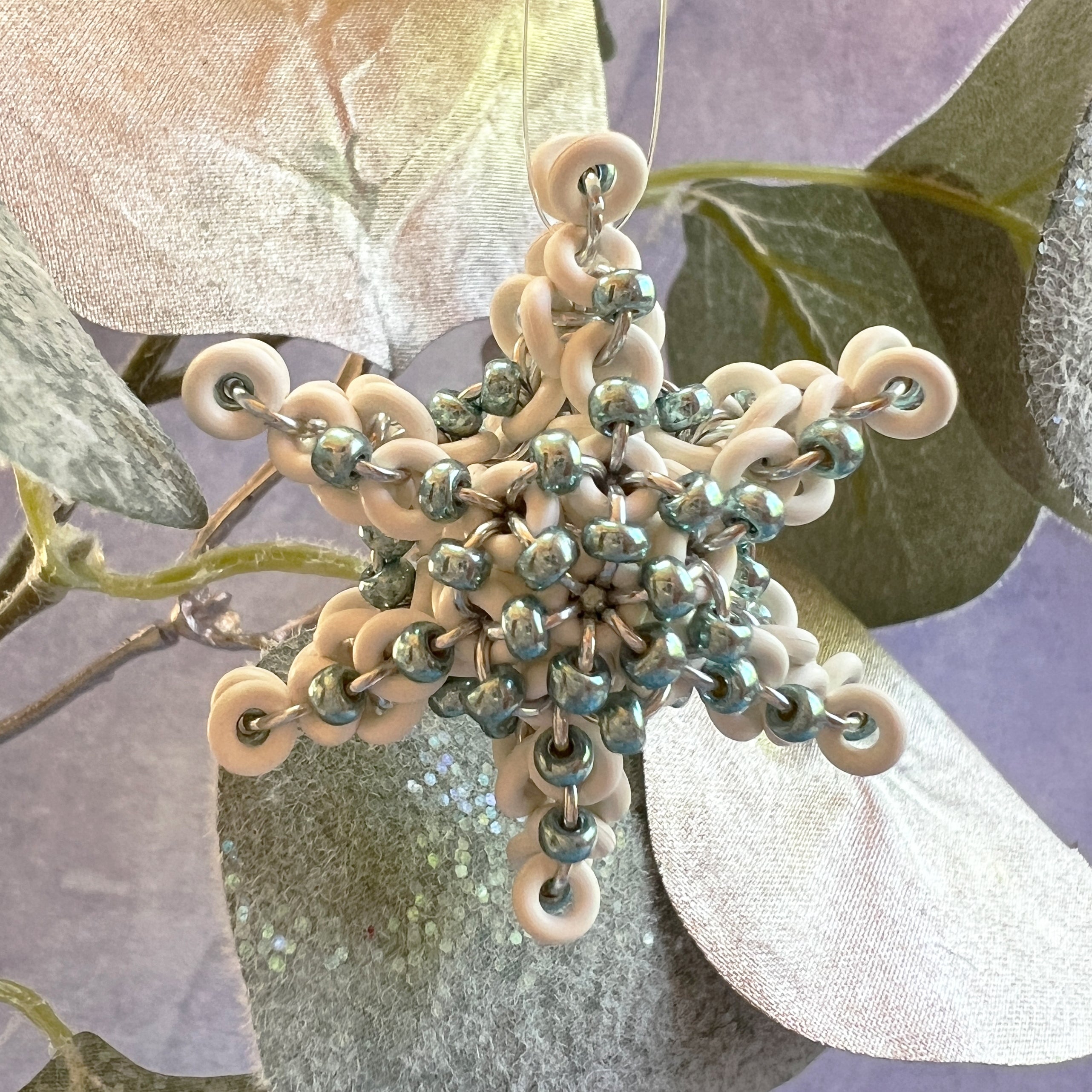 Beaded Spine Snowflake Ornament Kit with Video Class - White, Silver & Metallic Sea Foam