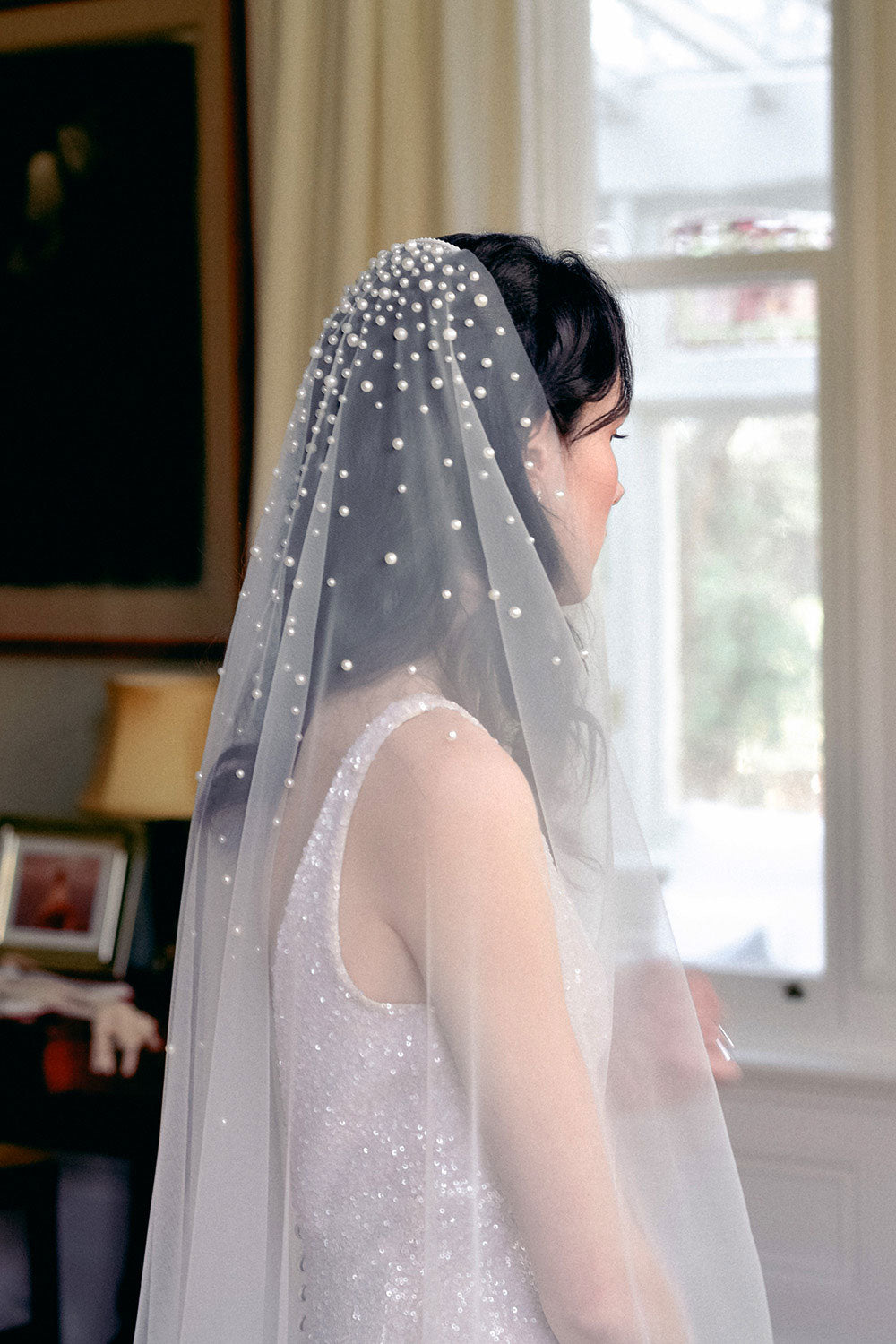 MATHILDE  One Tier Veil with Pearls