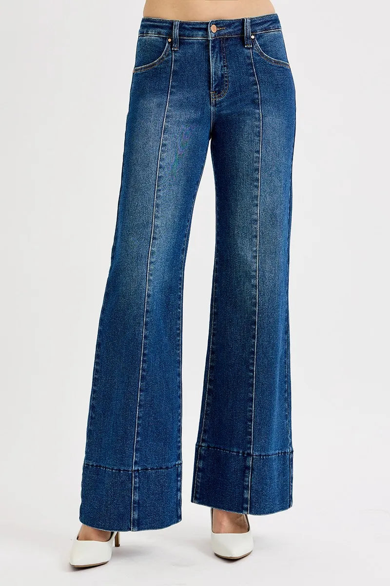 RISEN Full Tummy Control Mid Rise Ankle Wide Flare Jeans Plus
