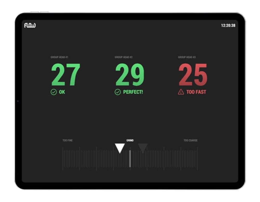 Flow Coffee Real Time Guages on tablet