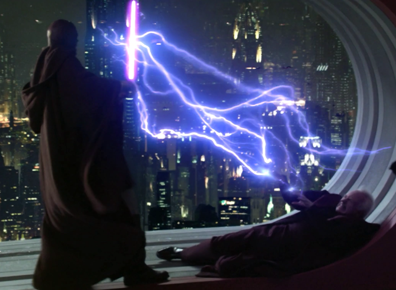 Mace Windu fighting with Darth Sidious