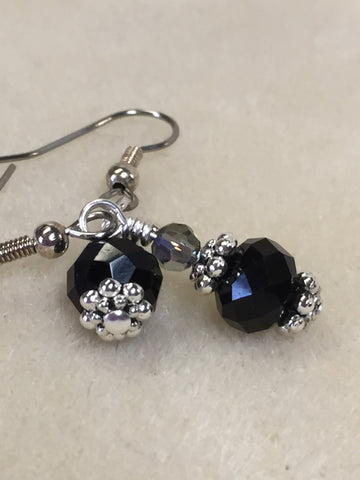 Black Crystal Beaded Dangle Earrings | Jill's Beaded Knit Bits