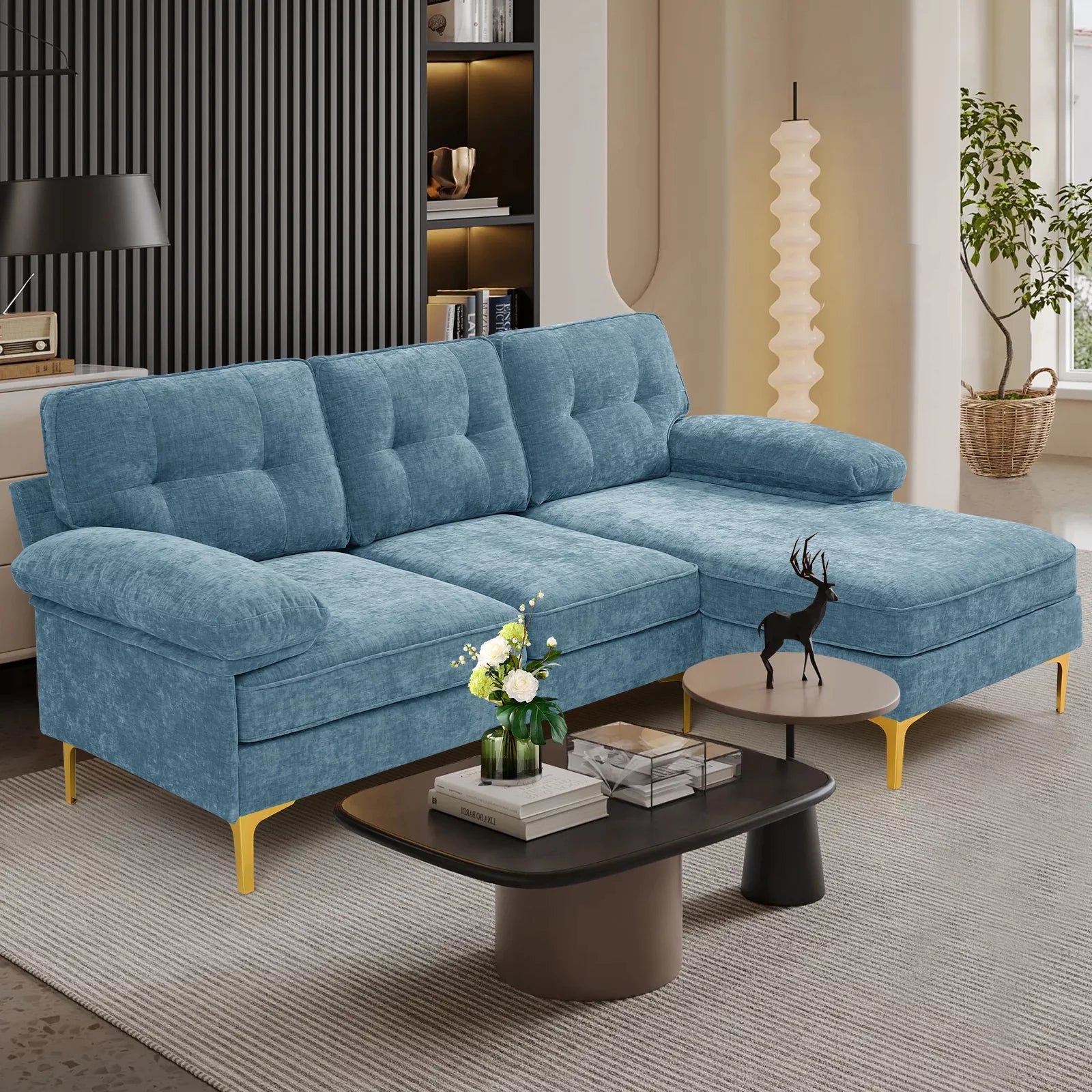 INGALIK Convertible Sectional Sofa Couch, Convertible L Shaped Couch with Reversible Chaise, Sectional Couch for Small Space Apartment, 3 Seater, Yellow