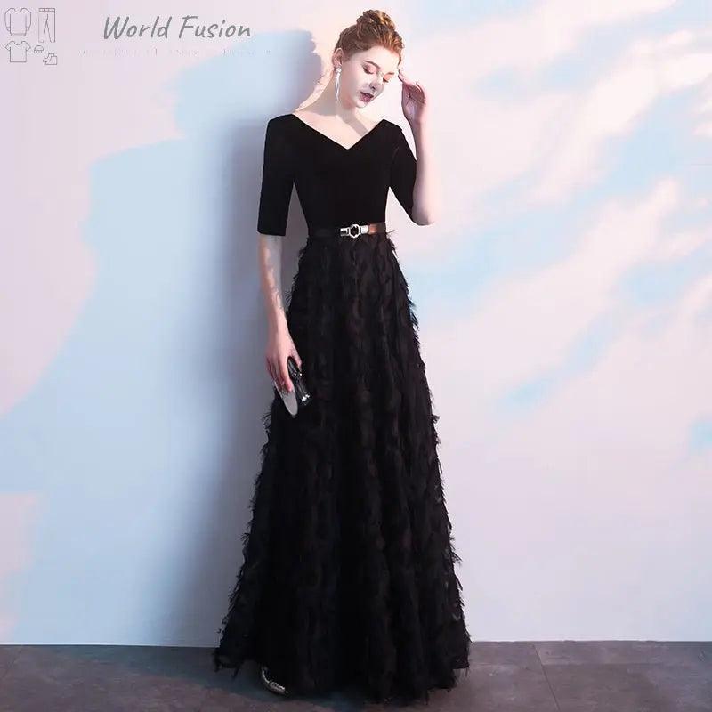 Black Evening Dress Women Noble Elegant And Slim - World Fusion