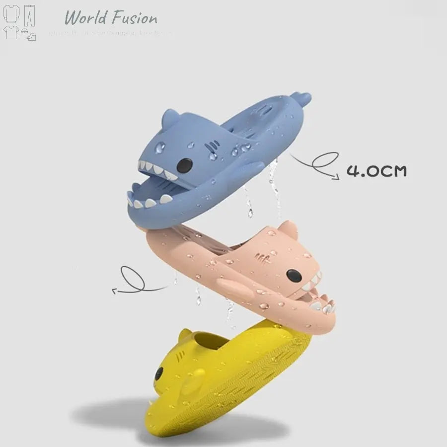 Shark Slippers With Drain Holes Shower Shoes For Women Quick Drying Eva Pool Shark Slides Beach Sandals With Drain Holes - World Fusion