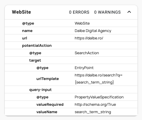 Exemplu JSON LD Website Schema Org
