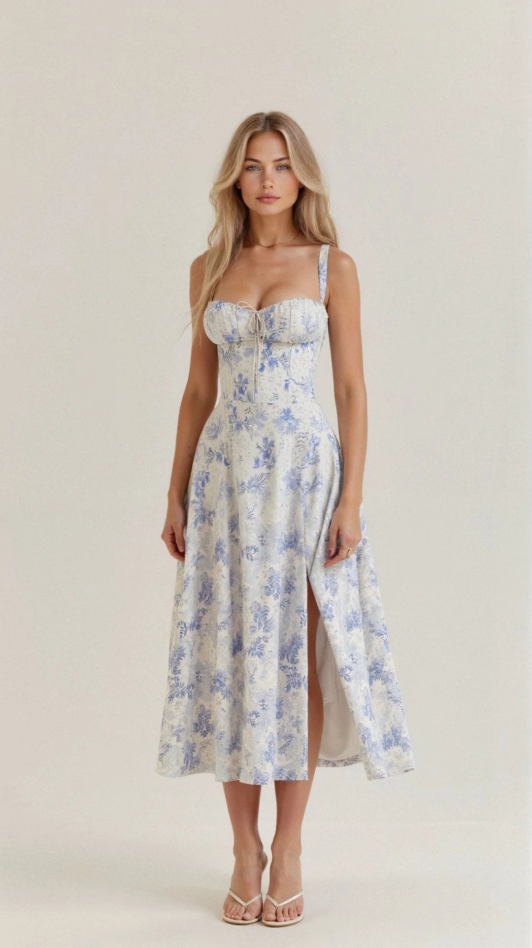 Product image showing Floral Bustier Midriff Waist Shaper Dress