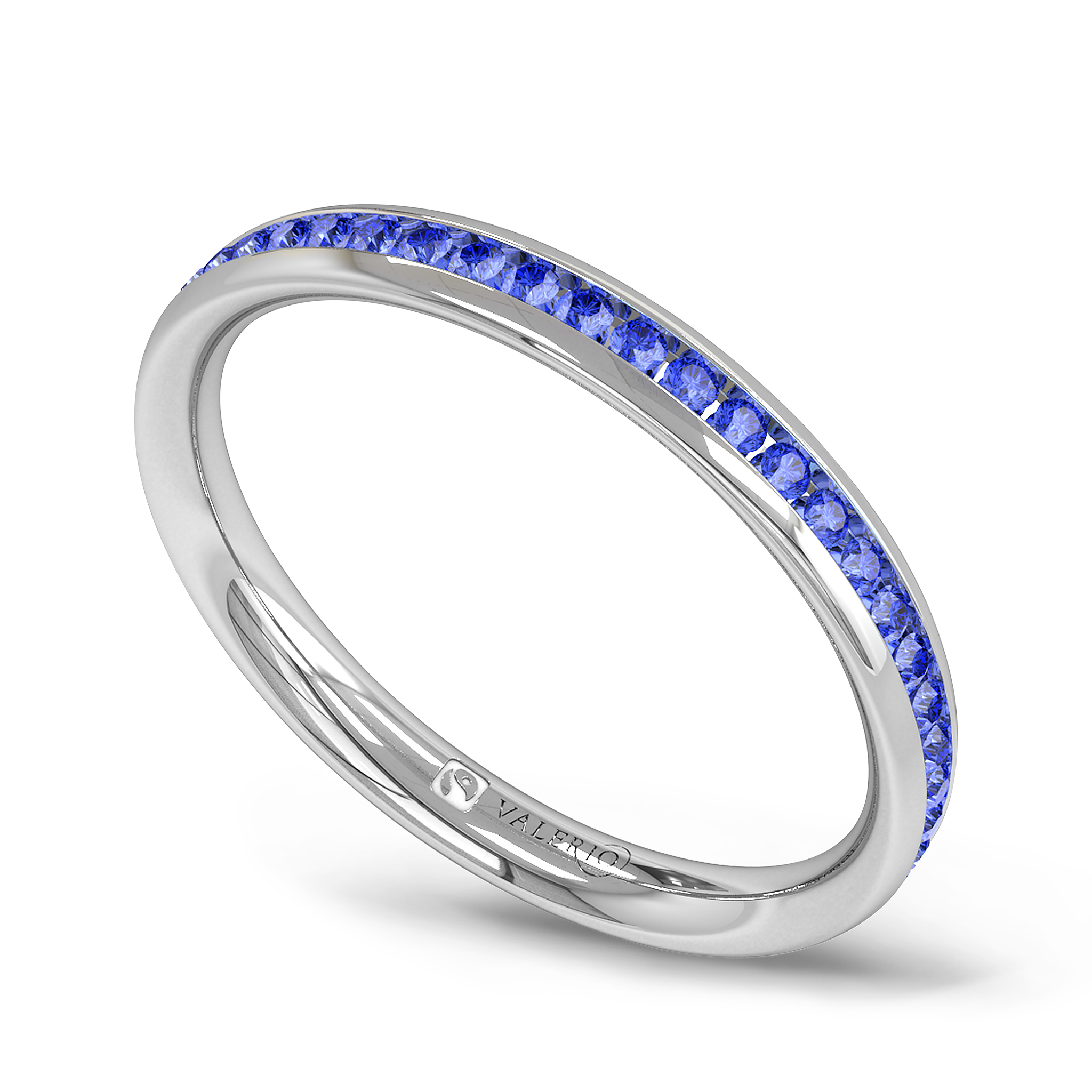 Channel Set Sapphire Fairtrade Gold Eternity Ring in 18K White Gold